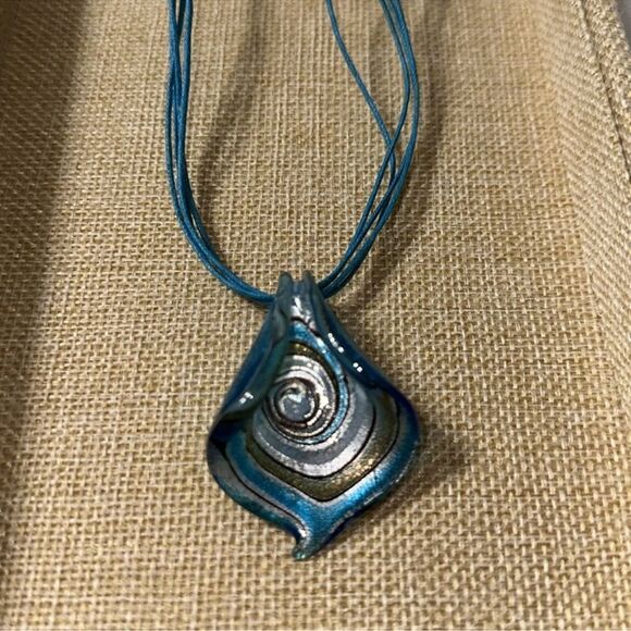 Aqua Blue Silver Gold Brown Four Strand Necklace and Earrings Set - Picture 2 of 6